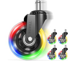 Wielen voor bureaustoel - Vloervriendelijke wielen - Soepel verplaatsen - RGB verlichting - 60mm diameter - Multicolor