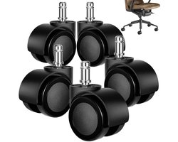 Wielen voor bureaustoelen - 11 mm x 22 mm - set van 5 wielen tot 200 kg - vervangwielen - harde vloerwielen - stoelwielen - universele draaistoelwielen - rubberen wielen - bureaustoel - stille slijtvastheid