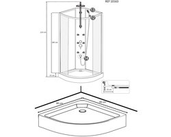 Wiesbaden Douchecabine Compleet Jupiter incl. Douchekolom en Zwarte Achterpanelen - 90 x 90 x 225 cm.