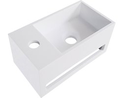 Wiesbaden Julia fonteinbak 35.6x20.3x15.9cm met handdoekhouder kraangat links solid surface wit