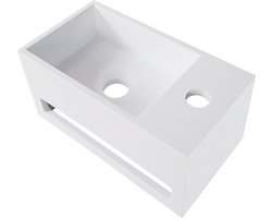 Wiesbaden Julia fonteinbak 35.6x20.3x15.9cm met handdoekhouder kraangat rechts solid surface wit