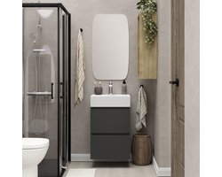 Wiesbaden Mini onderkast met 2 laden mat zwart en wastafel keramiek glans wit 45 cm inclusief spiegel