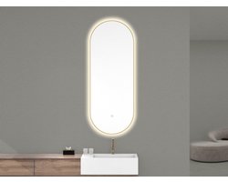 Wiesbaden Nomi spiegel met lijst ovaal met LED, dimbaar en spiegelverwarming 50 x 100 cm goud
