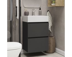 Wiesbaden ondiep mini badmeubel - 45x35 mat zwart inc. wastafel keramiek.