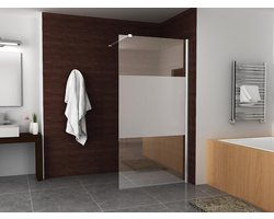 Wiesbaden Partly inloopdouche 90x200cm 10mm NANO coating glas met gedeeltelijk mat glas aluminium profiel zilver