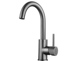 Wiesbaden Ribbd Wastafelkraan Draaibare Uitloop met Coldstart - Gunmetal