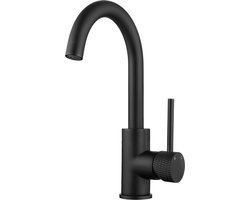 Wiesbaden Ribbd wastafelmengkraan met draaibare uitloop mat zwart