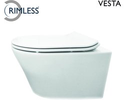 Wiesbaden Vesta Wandcloset - Zonder spoelrand - Met flatline 2.0 WC-bril - Wit