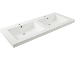 Wiesbaden Vision Dubbele Wastafel - Kunstmarmer - 2 kraangaten - 120 x 47 cm - Wit