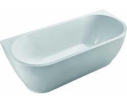 Wiesbaden Wall half vrijstaand ligbad 170x75cm inclusief chromen waste acryl wit