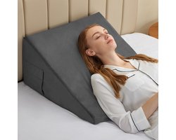 Wiggelkussen Bed - Driehoekig Kussen - Betere Ademhaling - Traagschuim Vulling - 20x60x60 cm - Donkergrijs