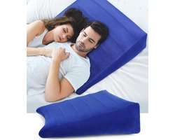 Wigkussen voor bed - reflux kussen - anti snurk - orthopedische rugleuning - leeskussen - opblaasbaar bedwig matraslee - driehoekig kussen - comfortabel slapen - reizen - pijnverlichting (blauw) leeskussen