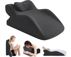 Wigvormig bedkussen - 35 x 12 x 19 cm - Ideaal voor bedrust - Memory Foam kussen voor volwassenen - Voor rugsteun, lezen, ontspanning - Inclusief klein kussen - Multifunctioneel kussen - Zwart