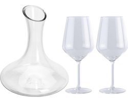 Wijn karaf/decanteer kan - 1,5 liter - met 6x rode wijnglazen - 530 ml
