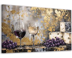 Wijn schilderij - Drank schilderijen - Canvas schilderijen Kaas - Woonkamer decoratie industrieel - Canvas - Woonkamer accessoires canvas 150x100 cm