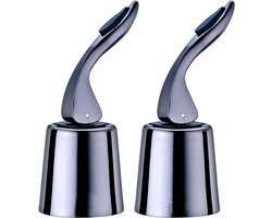 Wijn-stopper-roestvrij- wijnstopper-herbruikbare -staal-flessenstopper-houdt de fles vers -zwart metaal-2 Stuks