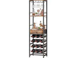 Wijnbarkast met lade-industriële barkast-wijnrek voor 12 flessen-glazenhouder-rustiek bruin