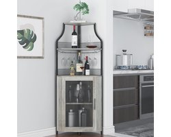 Wijnbarrek met hoekkast en afneembaar wijnrek - Barkast met glazen houder - Klein dressoir en buffetkast met gaasdeur (grijs)