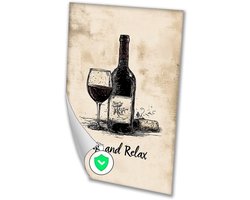 Wijnfles en glas illustratie - Stilleven poster - Poster wijn - Lijntekening - Moderne poster - Decoratie slaapkamer - poster 40x60 cm