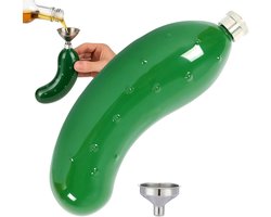 Wijnfles - komkommervorm - zakfles - heupfles met karabijnhaak - 150 ml - voor whisky, roestvrijstalen drinkflessen voor reizen, verjaardag, wandelen, feest, jacht, restaurant - groen en zilver
