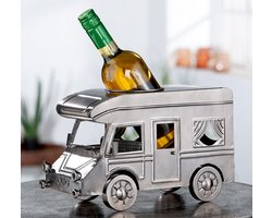 wijnfleshouder camper - metaal - 30x16x18 - zilver -