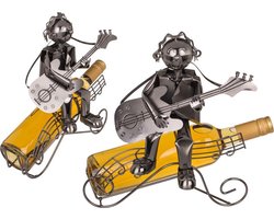 Wijnfleshouder Gitarist Zittend | Wijnrek | Wijn accessoires | Wijnhouder | Metaal | Wijn cadeau | Gitaar spelen