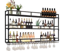Wijnflesrekken - Wandrekken Display - Wijn Opslaan - Grote Opslagcapaciteit - 100 cm x 30 cm x 55 cm - Zwart