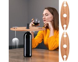 Wijnflessen Glazen Houders - Houten Butler - Picknick Tafel - Draagbaar Ontwerp - 28x8.5x2 cm - Bruin