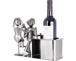Wijnflessenhouder \ Wijnrek - liefdespaar aan de bar, decoratief object, metaal, voor paren, flessenstandaard - Wine bottle holder \ Wine rack
