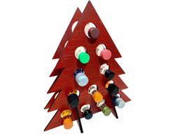 Wijnflessenrek Adventskalender - Houten Aftelkalender - Feestdagen Vieren - Kerstboom Ontwerp - 24 Dagen - Rood