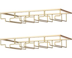 Wijnglashouder onder kast, glazen houder voor wijnglazen, glaswerk, hangend metalen wijnglasrek, glazenopslag voor keuken, bar en restaurant, goud