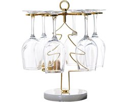 Wijnglashouder - Stemware rek - Keuken Organisatie - Marmeren voet - 6 glazen - Goud