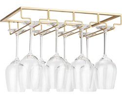 Wijnglazen rek onder kast - Houder Metalen Wijnglas Organizer Bril Opslag Hanger voor Bar Keuken Goud 4 Rijen，24*8*42cm