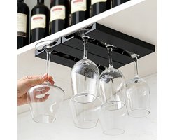 Wijnglazenhouder - 2 Rijen - Wijnrek - Glazenrek Wijn - Wijnglazenrek - Ophangrek wijnglazen - 25 x 11 x 2 cm - Wijnglas Houder 6 glazen - Glazenrek - Wijnglazen Organizer - Wijnglazen organizer - Wijnrek Muur - Wijnkast - Zwart