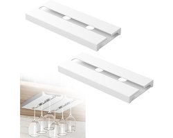 Wijnglazenhouder - 2 Rijen - Wijnrek - Glazenrek Wijn - Wijnglazenrek - Ophangrek wijnglazen - 25 x 11 x 2 cm - Wijnglas Houder 6 glazen - Glazenrek - Wijnglazen Organizer - Wijnglazen organizer - Wijnrek Muur - Wijnkast - Wit