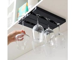 wijnglazenhouder - 2 Rijen - Wijnrek zwart - Glazenrek Wijn - Wijnglazenrek - Ophangrek wijnglazen - Wijnglazen Rek - Zwart - 25*11*2cm - Wijnglazen Houder - Glazenrek - Wijnglas Houder 6 glazen - Wijnglazen organizer