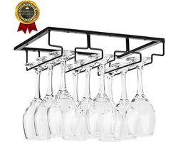Wijnglazenhouder - 3 Rijen - Wijnrek Metaal - Glazenrek Wijn - Wijnglazenrek - Ophangrek wijnglazen - Wijnglazen Rek - Zwart - 24*8*32cm - Wijnglazen Houder - Glazenrek  - Wijnglas Houder - Wijnglazen organizer - Industrieel -