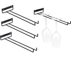 Wijnglazenhouder - 4 stuks - Wijnglazenrek - Ophangrek Wijnglazen - Glazenrek - aan de muur - Wijnrek 4 Flessen - Wijn Accessoires - Wijnrek Hangend - voor Muur en Wand - Wijnrek Hangend van Metaal
