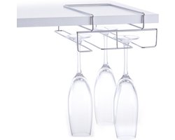 Wijnglazenhouder - ophangrek - voor 4 glazen - zilver - glazenrek