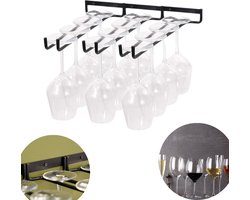 Wijnglazenhouder voor aan de muur | Wijnglazen rek | 12 glazen | Ophangrek wijnglazen | Ophangrek glazen | Ophangrek | Wijnglas rek | Wijnglas houder | Zwart
