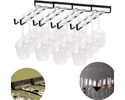 Wijnglazenhouder voor aan de muur | Wijnglazen rek | 16 glazen | Ophangrek wijnglazen | Ophangrek glazen | Ophangrek | Wijnglas rek | Wijnglas houder | Zwart
