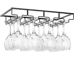 Wijnglazenhouder - Zwart - 12 Glazen - 40 cm x 22,5 cm x 6 cm - Wijnglazenrek - Wijnglazenhouder Ophangrek - Glasophangrek - Glazenrek - Wijnglazen houder - Wijnrek