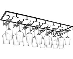 Wijnglazenhouder - Zwart - 24 Glazen - 80 cm x 22,5 cm x 6 cm - Wijnglazenrek - Wijnglazenhouder Ophangrek - Glasophangrek - Glazenrek - Wijnglazen houder - Wijnrek