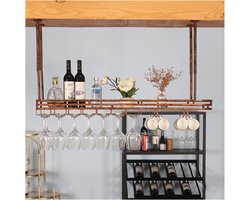 Wijnglazenrek Plafond - Zwevende Barplank - Wijn Collectie Presenteren - Verstelbare Hoogte - 80 cm - Messing