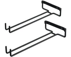 Wijnglazenrek voor aan de muur - Keukenwijnglazenorganizer - Wijnglazenhouder - Rek voor rode wijn - Glazenhouder - Hangend barrek - Opbergrek - Wijnglazenrek - Geschikt voor alle maten wijnglazen - 30*13*4,6 cm - Zwart - 2-pack