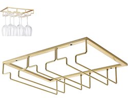 Wijnglazenrek - Wijnglazenrek voor onder de kast - Wijnglazenrek - Goud - Hangend wijnglazenrek - Metalen beugel met drie rijen - Glazenrek