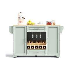 Wijnkast 138x70x92 cm – Hoog Opbergmeubel met Opbergruimte, Lades en Legplanken – Scandinavisch – Modern Design – Massief Hout – Antiekgroen