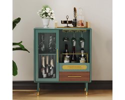 Wijnkast Barmeubel - Drankenkast Ladekast - Dranken Opbergen - Stijlvol Glazenrek - 80x38x94 cm - Groen