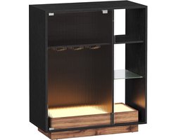 Wijnkast – Drankkast – Met Verlichting en Gecanneleerde Glazen Deur – Hout – Zwart