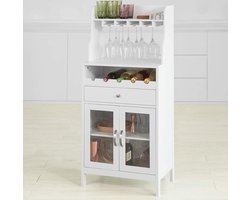 Wijnkast Dressoir Buffetkast met Wijnrek en Wijnglazen Houder Keukenkast met 1 Lade en 2 Deuren Dressoir Wit FSB24-W